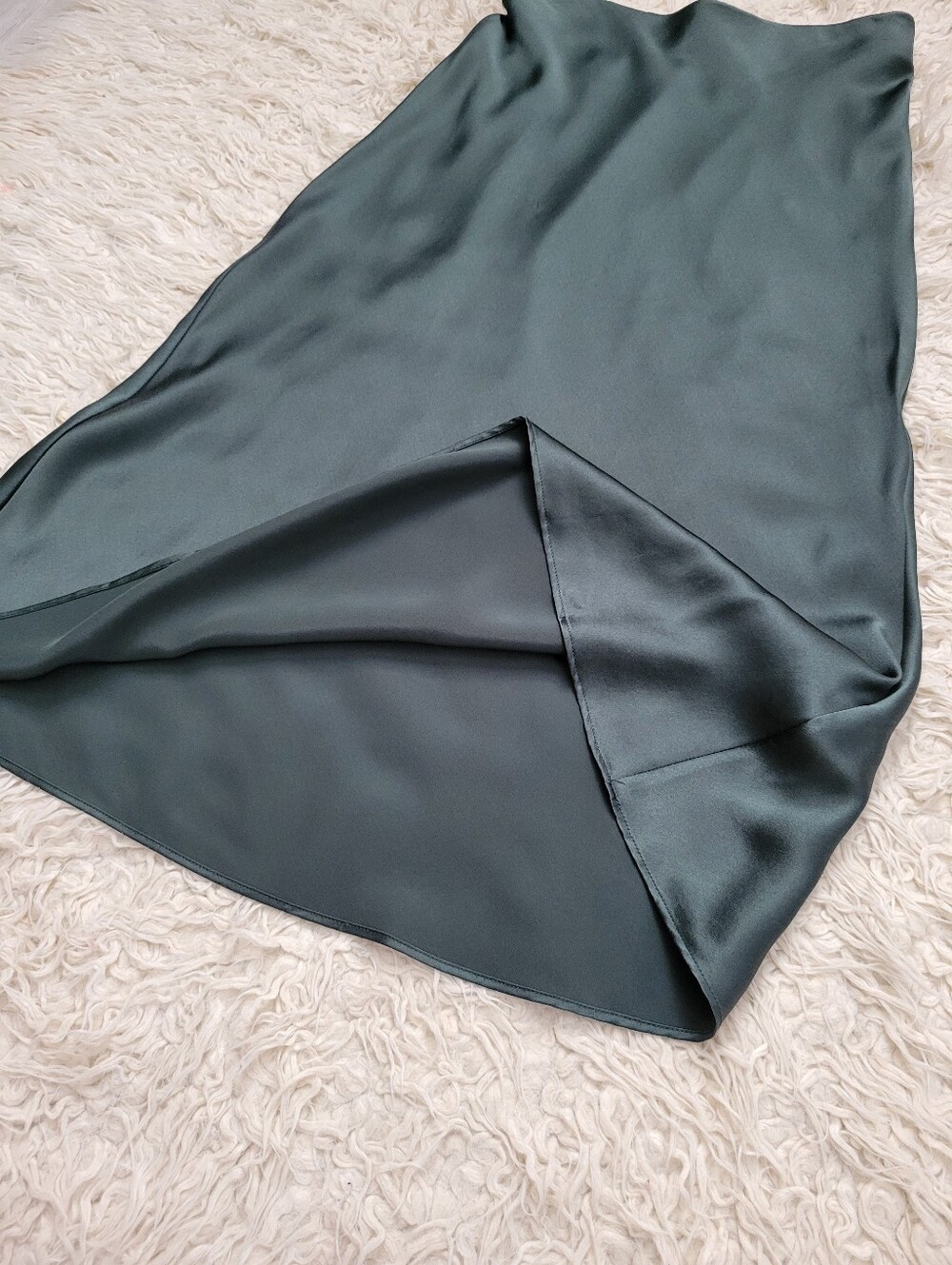 Quince Washable Silk Mid Calf Pull On Skirt Forest Green Sz XS - Picture 7 of 10